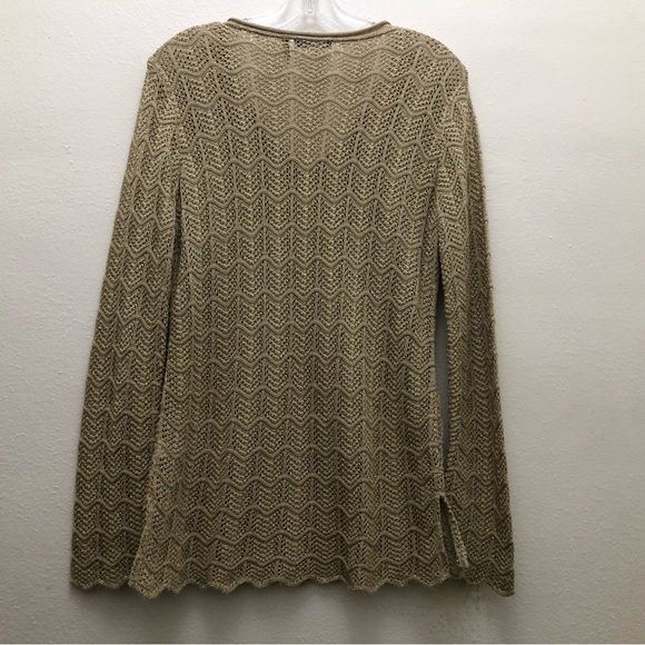 Daisy Fuentes W Size L Tan Long Sleeve Chevron Scalloped Stripe Print Sweater - Picture 7 of 7